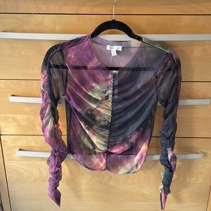 Top shop mesh tie-dye long sleeve shirt